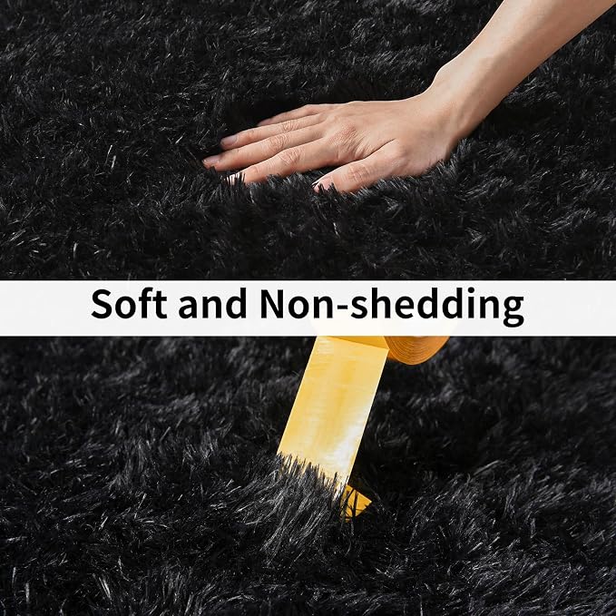 Fluffy Shag Runner Rugs for Bedroom Hallways, 2x8 Black Long Soft Throw Area - Image 7