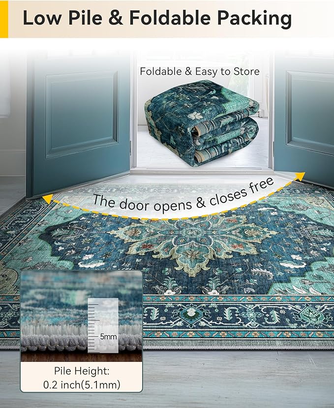 RELEANY Area Rugs Square 6ft Washable Non-Slip, Floral Vintage Distress - Image 4