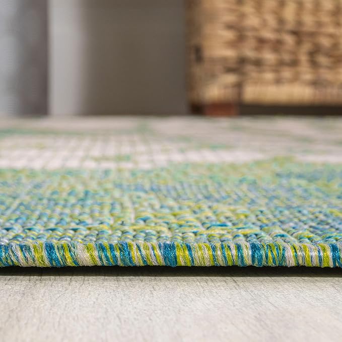 JONATHAN Y Floral Textured Weave Indoor Outdoor Square Area Rug 5X5 Cream/Green - Image 6