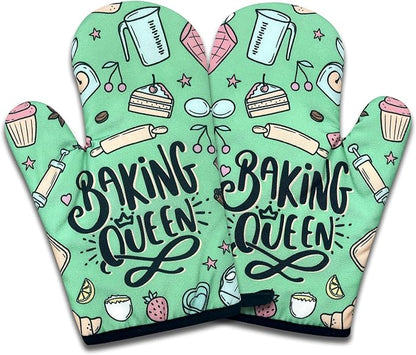 2 Pack Funny Baking Oven Mitts for Women, Baking Queen, Heat Resistant Silicone by Unknown