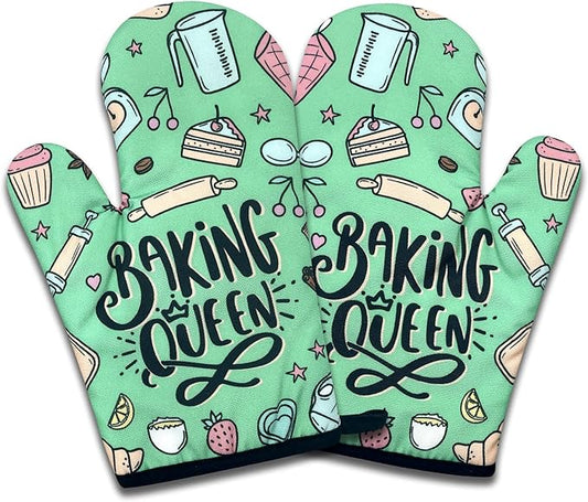 2 Pack Funny Baking Oven Mitts for Women, Baking Queen, Heat Resistant Silicone by Unknown