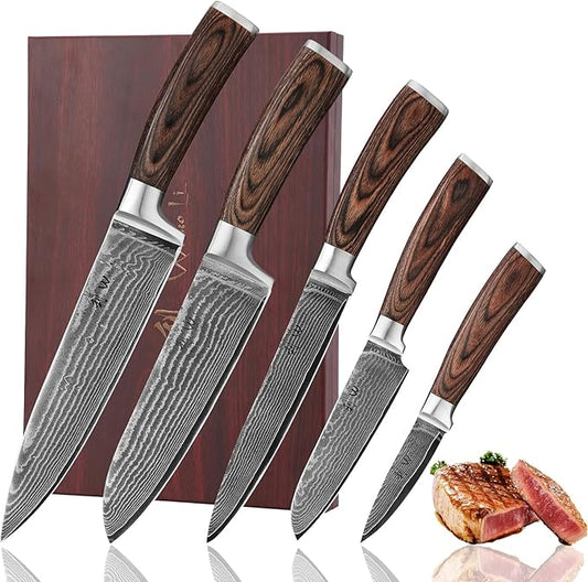 Wakoli EDIB 5-Piece Damascus Knife Set, Professional Kitchen Knives made of by Wakoli