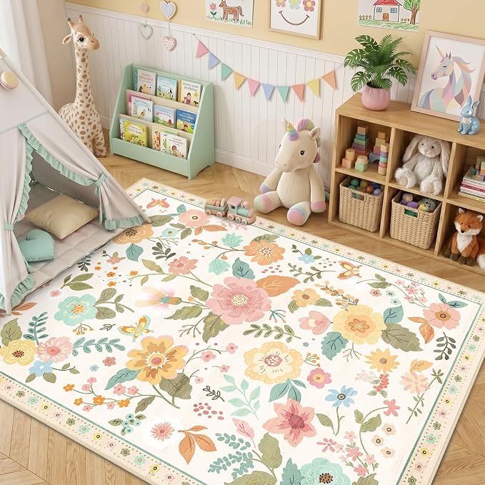 RELEANY Floral 8x10 Area Rugs Washable Print Boho Cute Carpet Non Slip Flower - Image 6