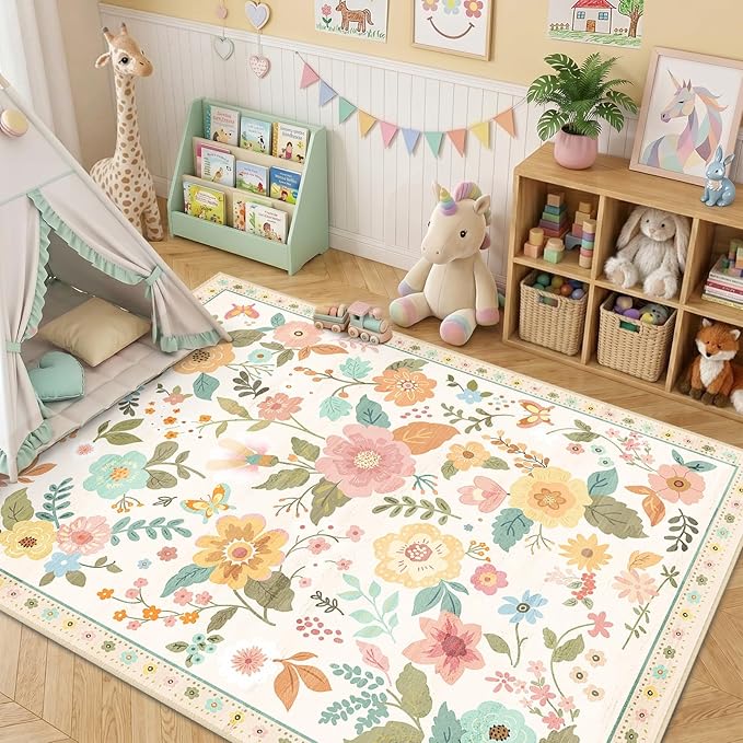 RELEANY Floral 5x7 Area Rugs Washable Print Boho Cute Carpet Non Slip Flower - Image 2
