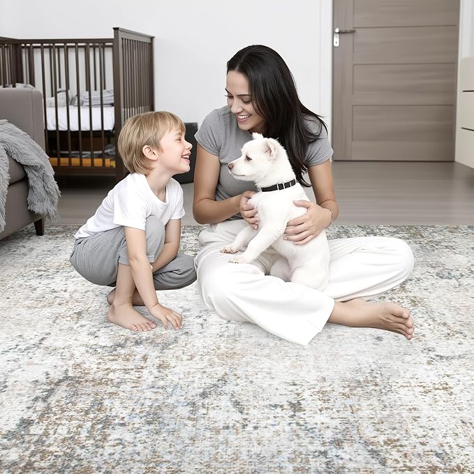9x12 Area Rug Living Room Rug: Washable Modern Abstract Soft Thin Rug Indoor - Image 9