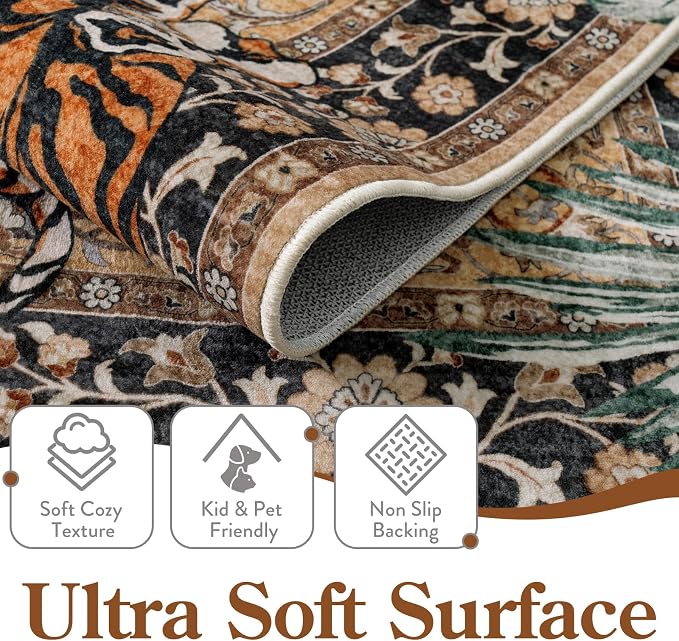 Moynesa Tiger Washable Rugs, 3x5 Entry Area Rugs, Non Slip Vintage Soft Living - Image 3