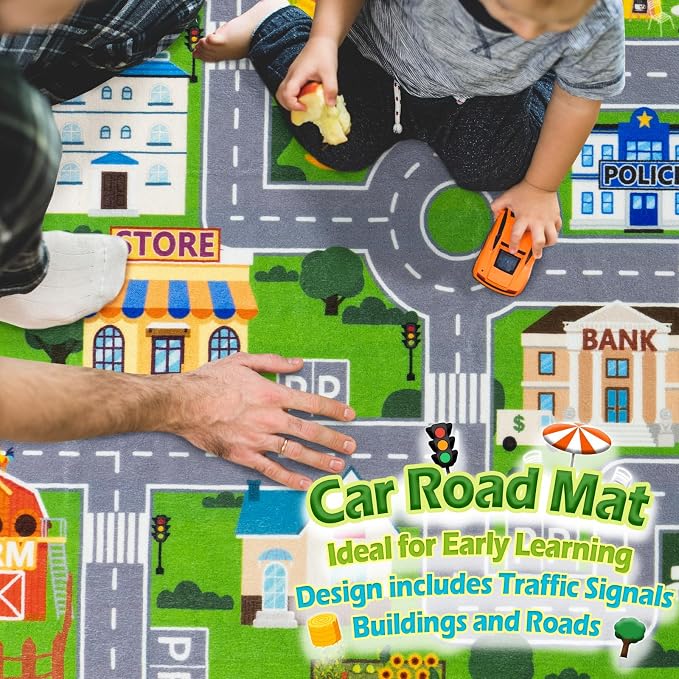Car Rug Play Mat for Kids Toy Cars, City Road Traffic Playmat for Kid Bedroom - Image 6