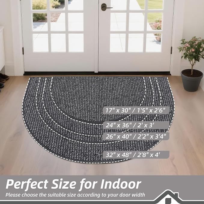 BEQHAUSE Dirt Trapper Door Mat 24" x 36" Half Circle Non-Slip Washable Doormats - Image 2