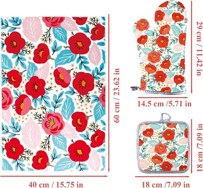 6 Pcs Kitchen Stuff, Wild Floral Kitchen Oven Mitts, Pot Holders Sets - Image 2