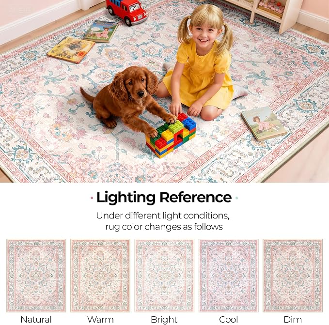 CAPALOCA Machine Washable Rugs Nursery Rug 2x6 Cute Girl Non Slip Low Pile - Image 6
