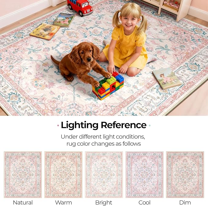 CAPALOCA Machine Washable Rugs Nursery Rug Sq6ft Cute Girl Non Slip Low Pile - Image 8