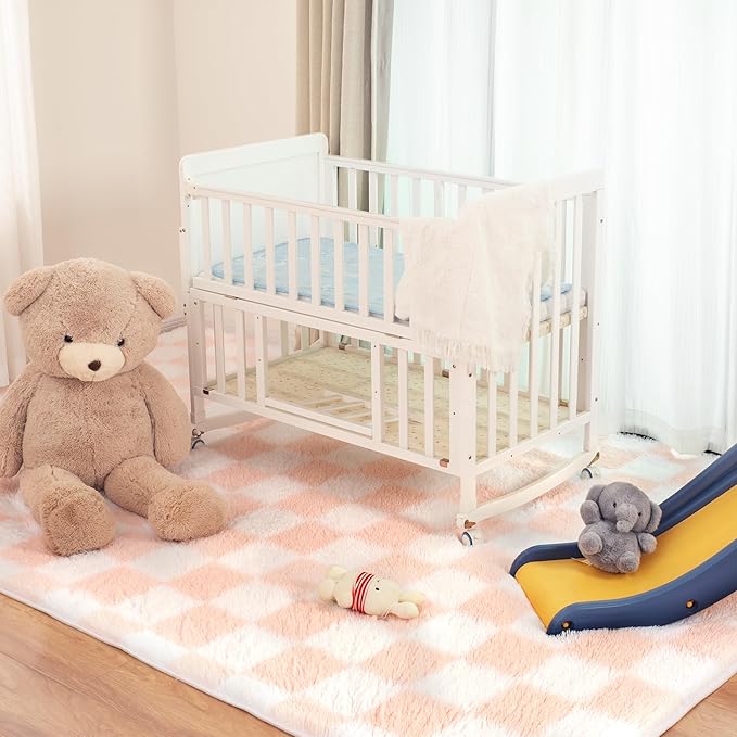 Super Soft Rug for Bedroom, 6x9 Ft Pink and White Area Rug Classic Checkered - Image 6