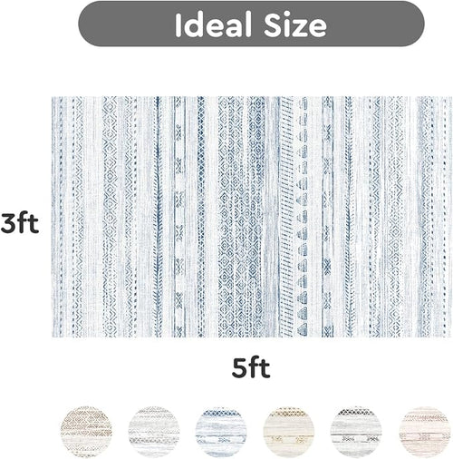 3x5 Area Rug Machine Washable Non Slip Rug Distressed Neutral Moroccan Boho Rug - Image 2