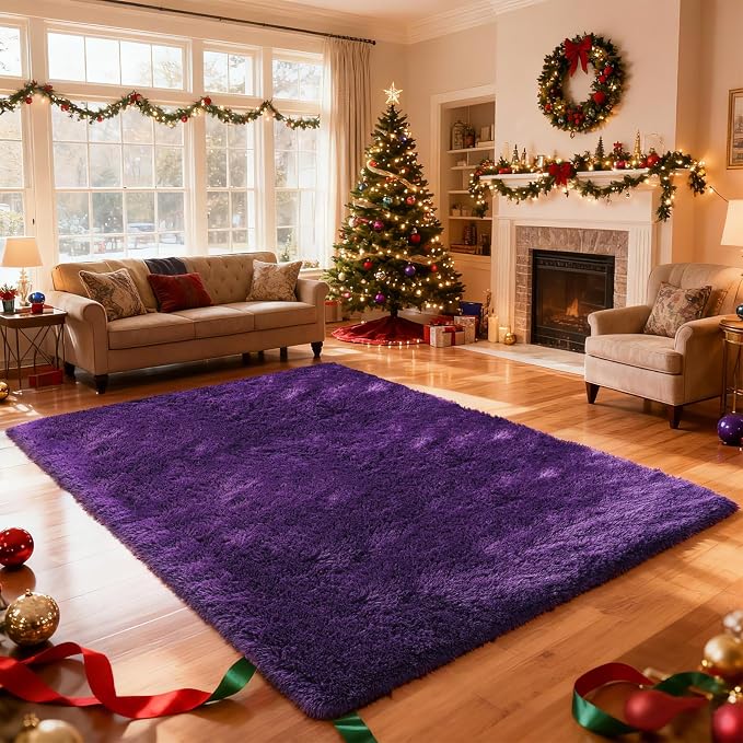 Shag Area Rugs for Bedroom Living Room, 8X10 Ultra Soft Purple Fluffy Area Rugs - Image 2