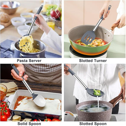 TeamFar Silicone Cooking Utensils Set, Turner/Spoon/Pasta Server - Image 4