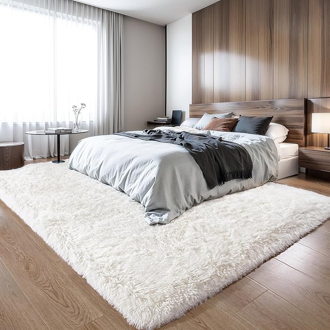 KICHOWUA Thick Area Rug 6x9 Cream White Fluffy Shag - Image 7