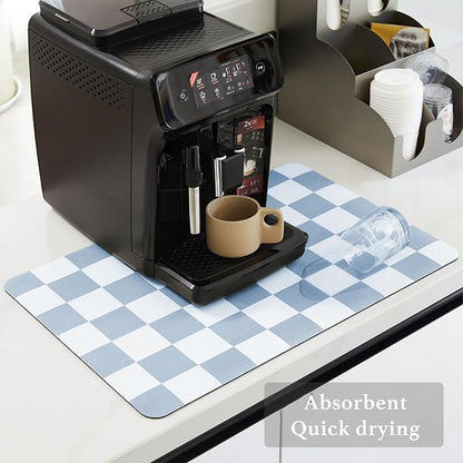 Checkered Dish Drying Mat for Kitchen Counter, Coffee Bar Station Accessories - Image 4