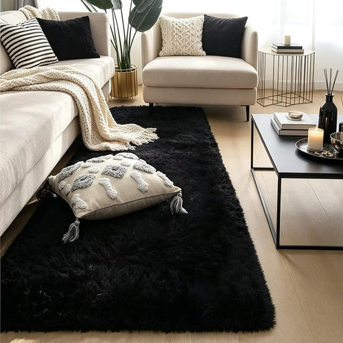 2x6 Black Fluffy Shag Rug for Bedroom, Soft Plush Fuzzy Washable Non Slip Floor - Image 2