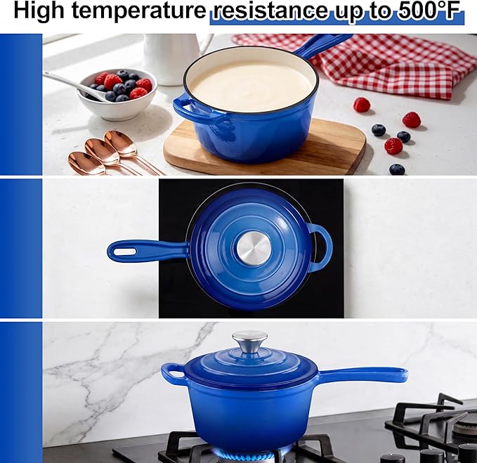1 Quart Saucepan with Lid, Leonyo Enameled Cast Iron Dutch Oven Pot, Non Stick - Image 4