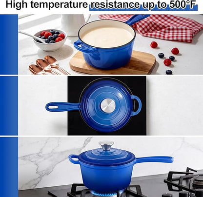 2 Quart Saucepan with Lid, Leonyo Enameled Cast Iron Dutch Oven Pot, Non Stick - Image 4