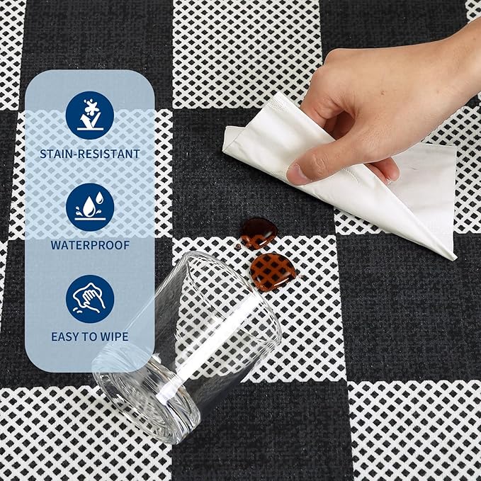 GarveeHome Checkered Dark 2x3 Washbale Rug Door Mat Geometric Diamond Dot - Image 8