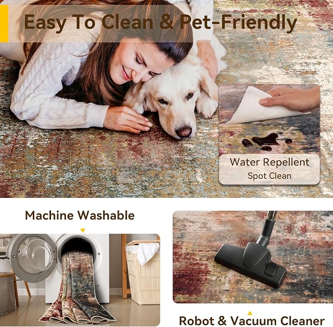 RELEANY Washable Area Rugs 3x8 Non-Slip Modern Abstract Soft - Image 4