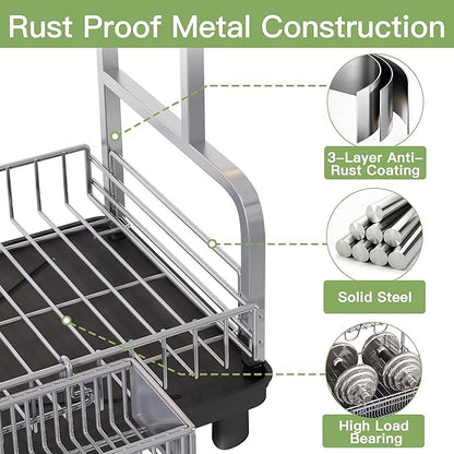 romision 2 Tier Compact Stainless Steel Dish Drainers Drying Rack - Image 2