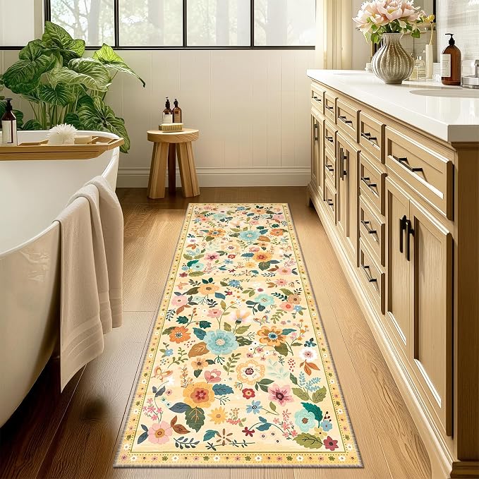 RELEANY Floral 2x6 Area Rugs Washable Print Boho Cute Carpet Non Slip Flower - Image 8