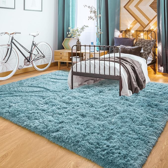 YJ.GWL Area Rugs for Living Room Bedroom, 4x6 Machine Washable Large Teal Carpet - Image 2