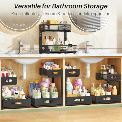 Under Sink Organizer, L-Shaped Adjustable Height, Mesh Sliding Drawer - Image 9