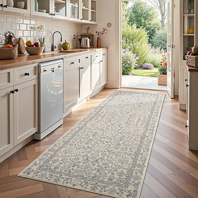 jinchan Zenith Floral Runner Rug 3x8 Washable Kitchen Runner Non-Slip Low-Pile by JINCHAN