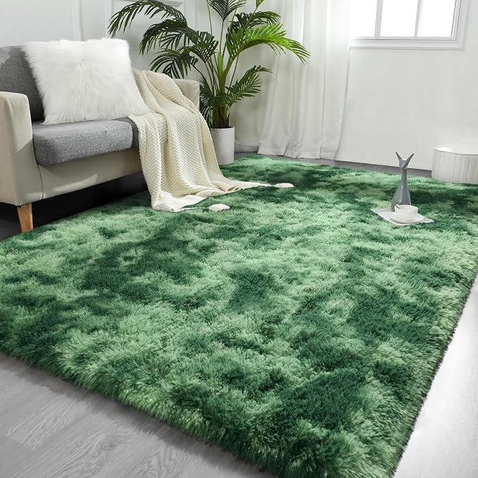 FlyDOIT Large Area Rugs for Living Room, 5x8 Feet Tie-Dyed Green Shaggy Rug by FlyDOIT