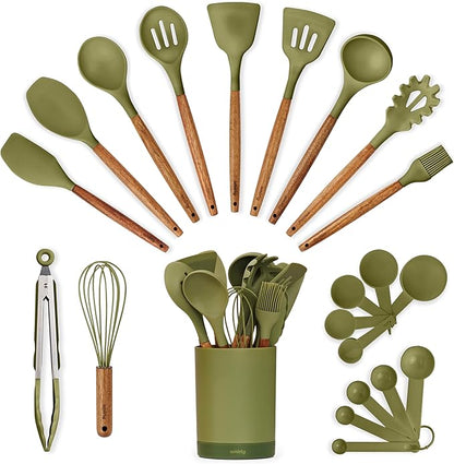 Silicone Kitchen Utensils Set & Holder: Cooking Utensils Set by Smirly