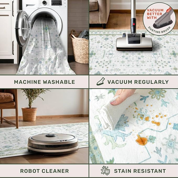 Blue and Green Washable Rugs 3x4 - Image 4