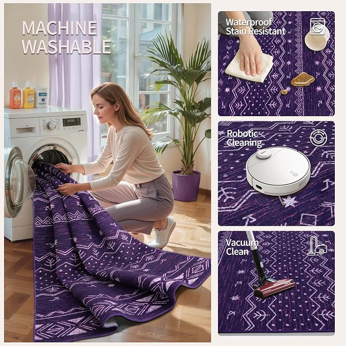 SERISSA 2x3 Rugs for Entryway, Washable Non-Slip Purple and White Small Area Rug - Image 3