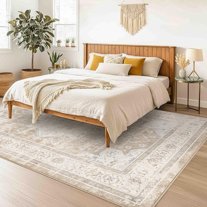 4x6 Area Rug for Living Room-Vintage Farmhouse Boho Floral Neutral Washable - Image 3
