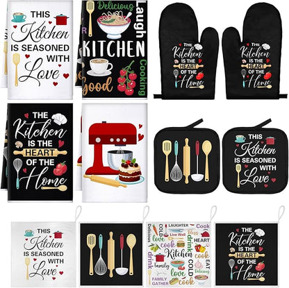 12 Pcs Farmhouse Kitchen Decoration Set 4 Funny Quote Black Kitchen Towels 4 by Bencailor