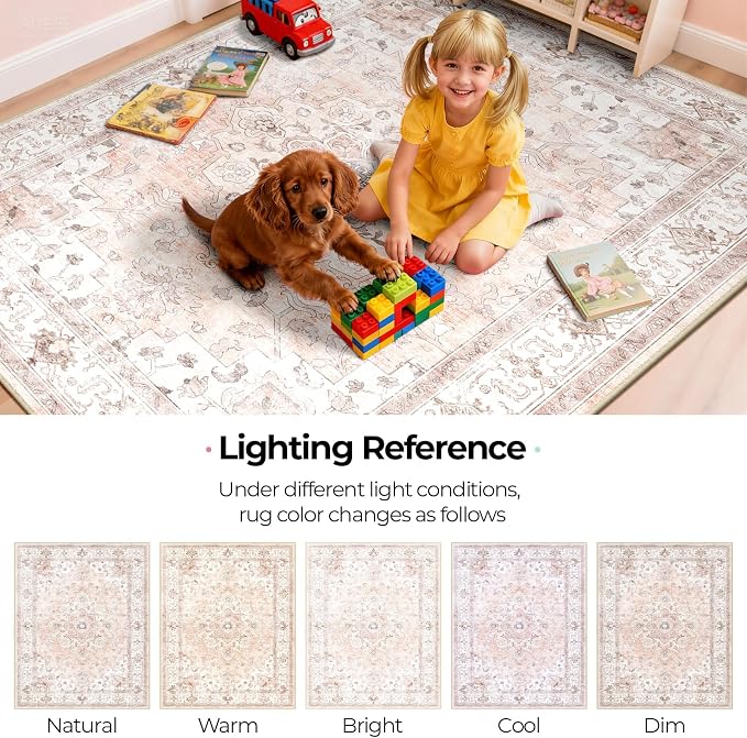 CAPALOCA Machine Washable Rugs Nursery Rug 6ft Cute Girl Non Slip Low Pile - Image 5