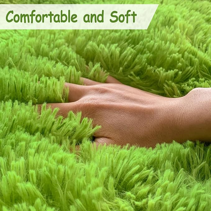 Tie Dyed Grass Green Shag Rug 5x8, Soft Plush Green Fluffy Rug Large Fuzzy Area - Image 3