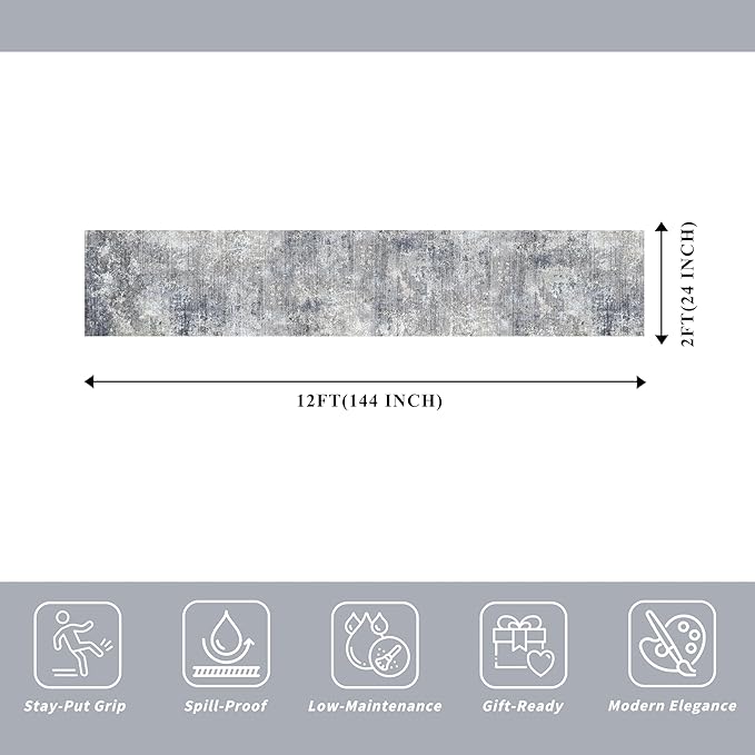 2x12 ft Washable Hallway Runner Rug – Non-Slip Stain-Resistant Low-Pile Long - Image 2