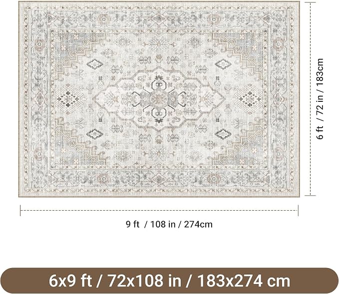 befbee 6x9 Area Rugs for Living Rooms, Stain Resistant Neutral Washable Rugs - Image 2
