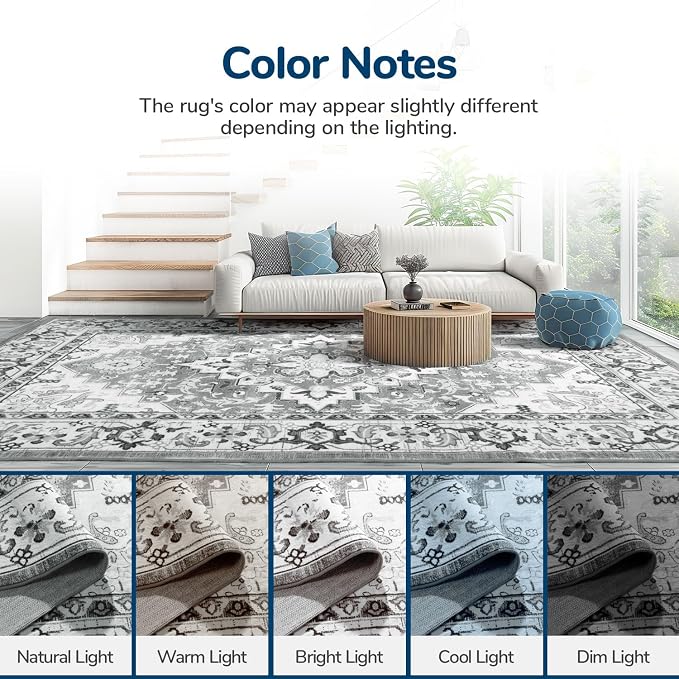Lessymo Washable Area Rugs 6x9- Boho Area Rug Low Pile - Image 9