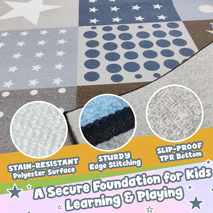 Preschool Classroom Rug 5x7, Star Print Low Pile Kids Area Rug - Image 3