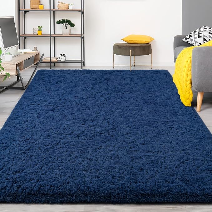 FlyDOIT Large Area Rugs for Living Room, 5x8 Feet Navy Blue Shaggy Rug Fluffy - Image 9