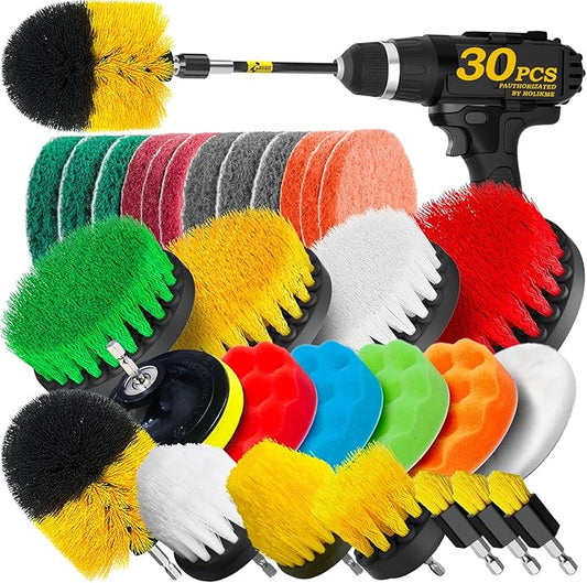 Holikme 30Pack Drill Brush Attachments Set, Scrub Pads & Sponge, Power Scrubber by Holikme