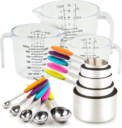Measuring Cups and Spoons Set 13 Piece. Includes 10 Stainless Steel Measuring by CONTROLKITCHEN