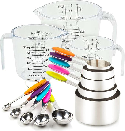 Measuring Cups and Spoons Set 13 Piece. Includes 10 Stainless Steel Measuring by CONTROLKITCHEN