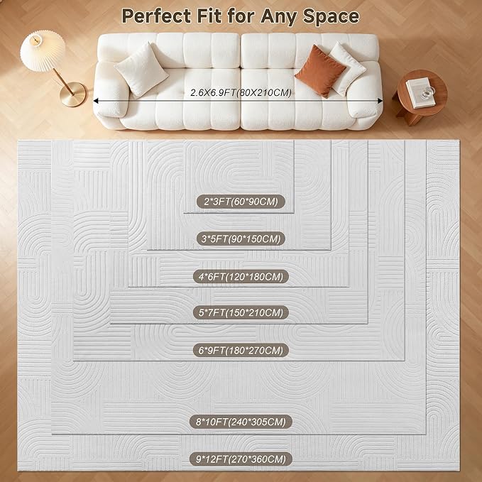 Pauwer 4x6 Washable Area Rugs for Living Room Modern White Solid Color Soft - Image 2