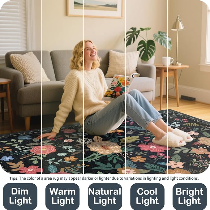 9x12 Area Rug, Floral Rugs for Living Room, Stain-Resistant Washable Bedroom Rug - Image 7