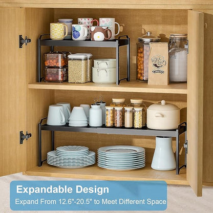 2 Pack Expandable Cabinet Countertop Shelves, Stackable Shelves Organizers - Image 3
